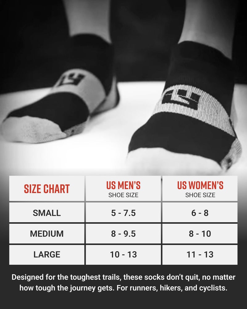 MudGear Spartan Race No-Show Running Socks, Cushioned, Non-Slip, Anti-Blister, Breathable Compression Athletic AnkleSocks for Trail, Marathon, Gym &Training, 2-Pack, Black/Gray, Large - Image 5